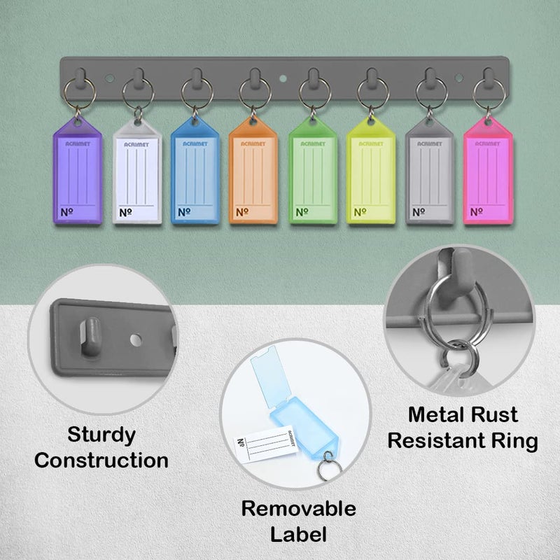 Acrimet Key Tag Rack w/ 8 Keyring Tags (Self-Adhesive Key Storage Rack) (2 Pack) (Assorted Color) - Image 3